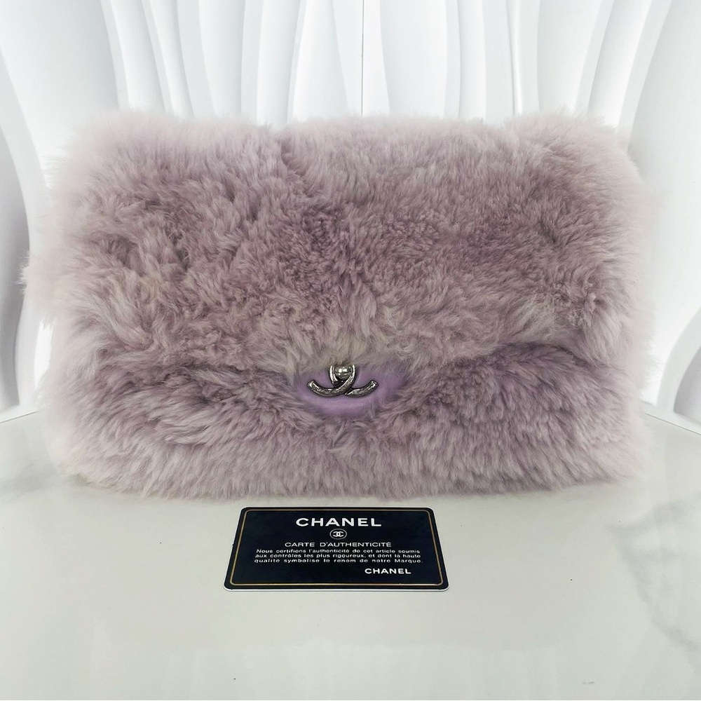 Chanel Lavender Shearling & Quilted Leather Classic Flap Clutch